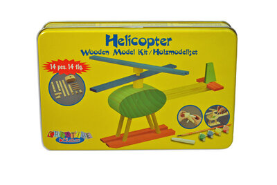Zelfbouwmodel helicopter in blik